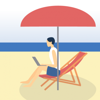 Grafik Person am Strand mit Laptop