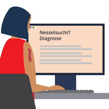 Grafik Person am Bildschirm der Diagnose anzeigt